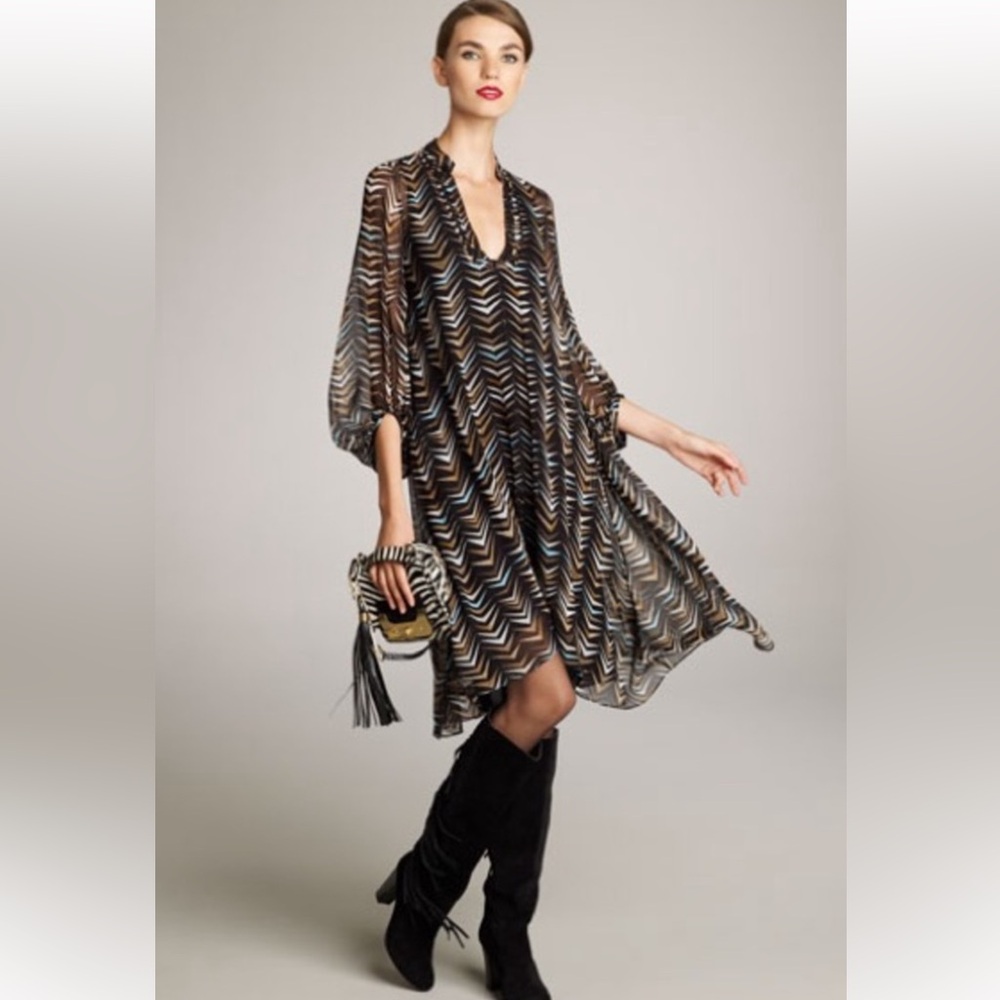 DVF Chevron Patterned Sheer silk Dress